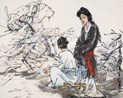 黄胄 1988年作 浣纱女 镜心 48×60cm